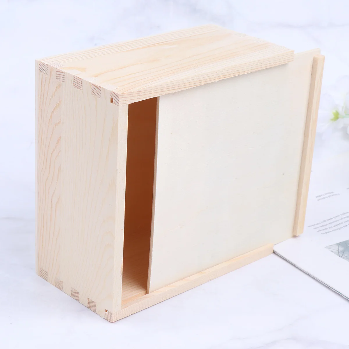 

1pc 14.7X14.6X7.6Cm Push Top Wooden Box Square Jewelry Storage Case Gift Packaging Container For Birthdays Weddings Holidays