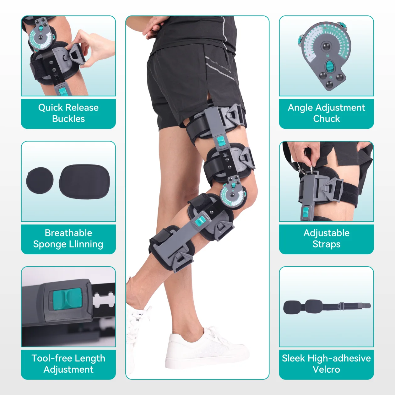 Hinged Knee Brace Rom, Knee Support for Torn ACL, MCL, PCL, Meniscus Tear, Surgery Recovery, Adjustable Post Op Knee Immobilizer