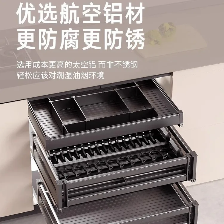 

alloy dishes basket kitchen three-layer double-layer drawer type bowl basket bowl rack kitchen cabinet bowl