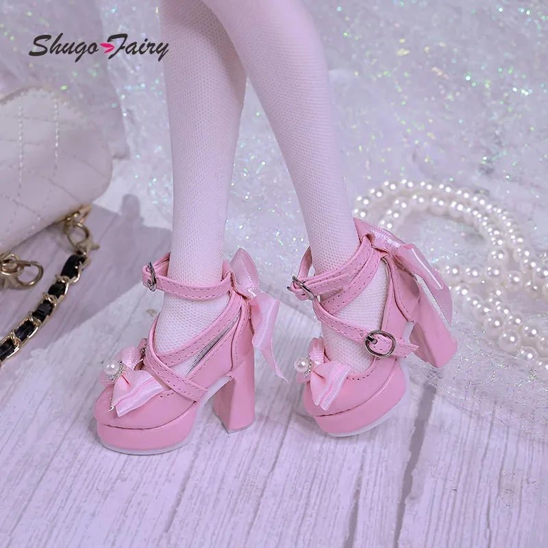 BJD Schuhe Bowknot High Heels für 1/3 Xiny 1/4 Bariy Puppe Spielzeug Plattform Schwarz Rosa Farben Puppen Zubehör
