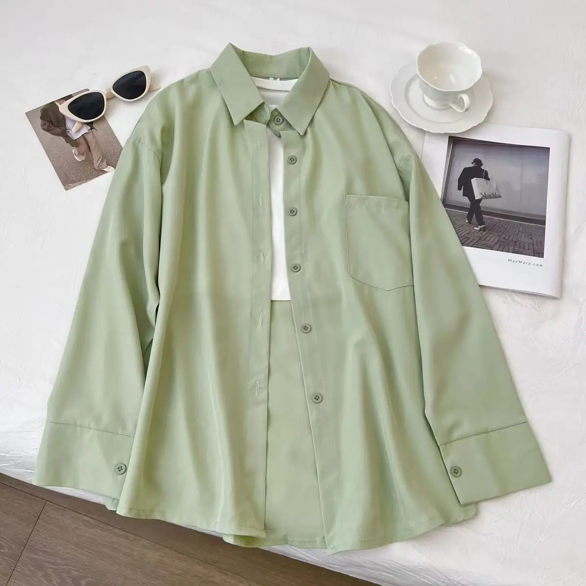 

Retro Loose Long Sve Women's irt Street Sle Polyester Fabric UV Protection Faionable Spring Outerwear Cardigan Coat