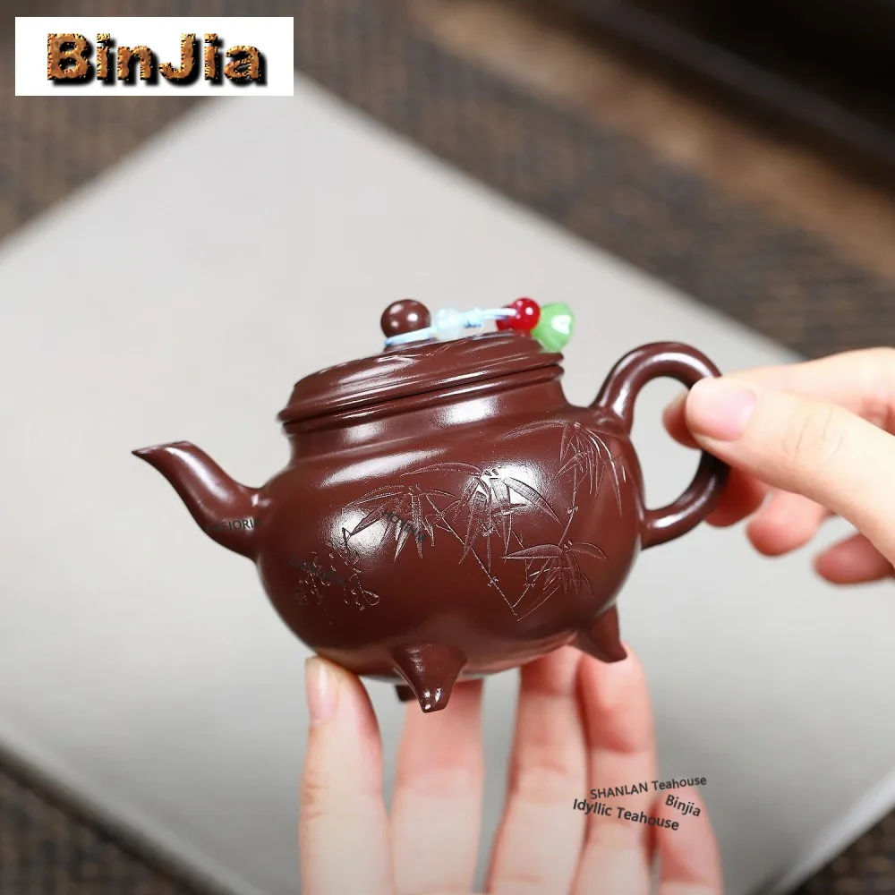 

140ml Retro Yixing Purple Clay Teapots Master Handmade Bamboo Pot Raw Ore Zhu Mud Kettle With Filter Chinese Zisha Tea Set Cha