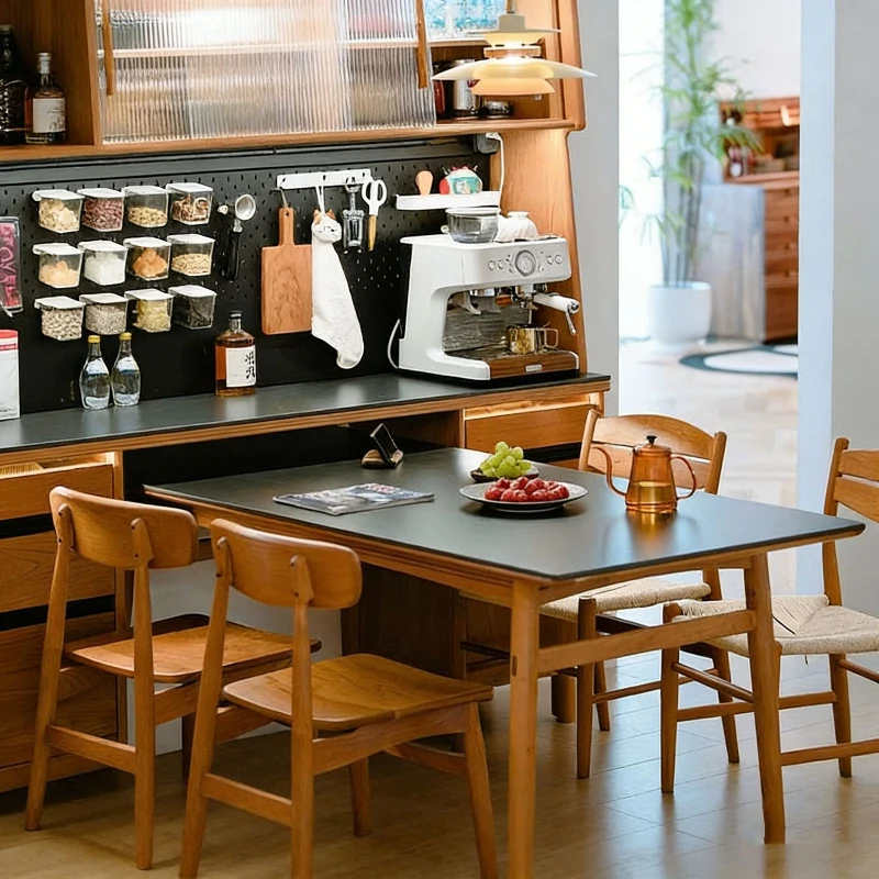 dining side cabinet, plug-in table, solid wood dining table integrated, wine cabinet against the wall