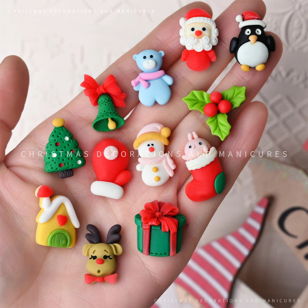 5pcs Resin Christmas Tree Penguin Garden Shoe Nail Art Decorations Cartoon Accessories Fit DIY Phone Charm Kids Holiday Gift