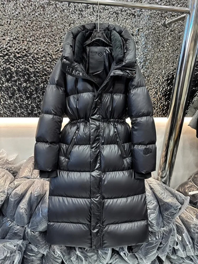 OFTBUY 2025 nuevo invierno Extra largo con capucha 90% chaqueta de plumón de pato blanco mujeres ultragrueso cálido negro brillante abrigo acolchado esponjoso