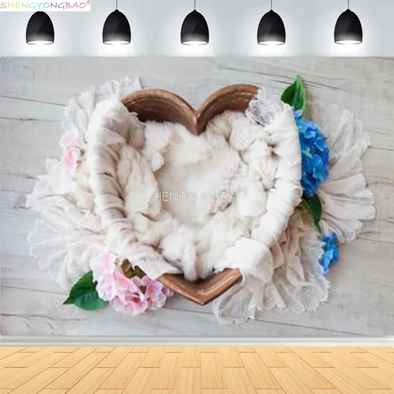 

Newborn Backdrop For Photography Wooden Basket Stuffing Floral Wreath Background Hundred Days Baby Photo Studios Prop YM-08