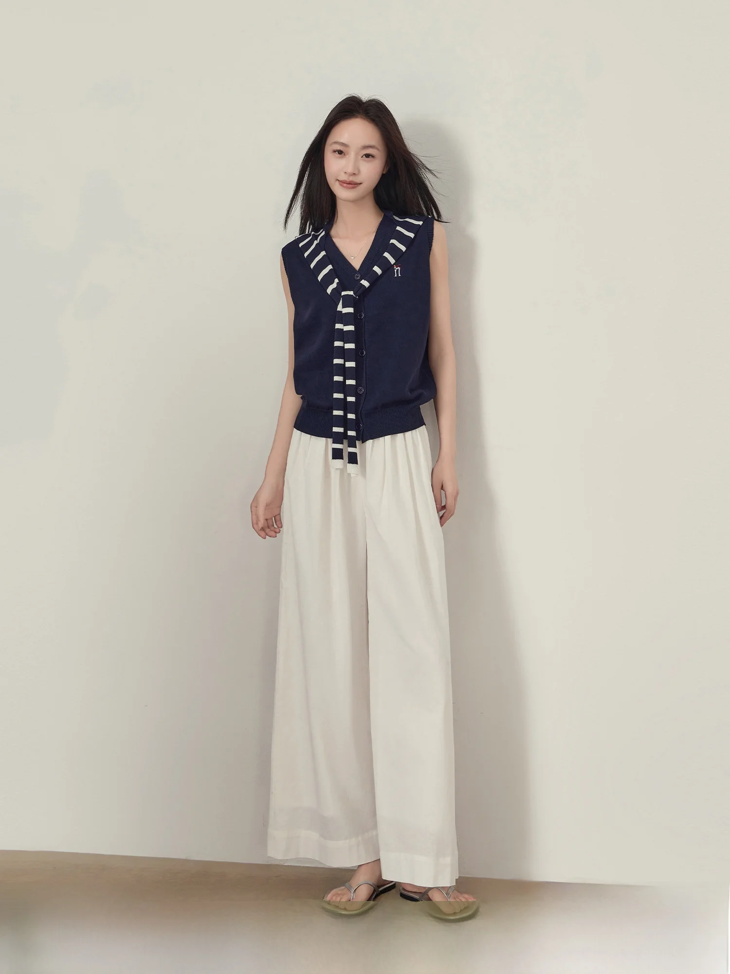 

Summer Thin Linen Wide Leg Casual Pants Women's Loose Slimming Loose Fit Casual Trousers Natural Waist Straight Cut Pants