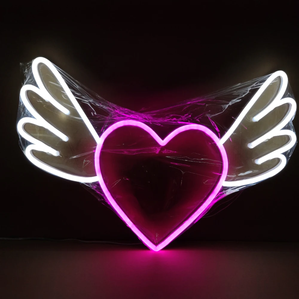 Personalizado Neon Angel Wings Aniversário do casamento feliz iluminado Sinais de néon baratos Led Wall Art Pictures Home Improvement Fairy Light