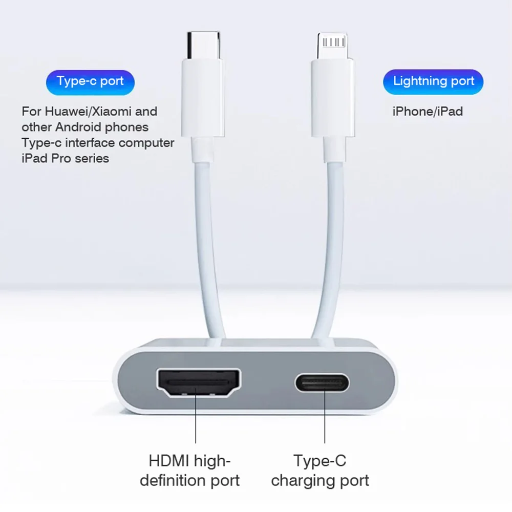 محول Lightning إلى HDMI عالي الدقة 4K @ 60 هرتز من النوع C إلى HDMI 4 في 1 نفس محور الشاشة لهاتف iPhone 16 15 14Pro Max MacBook Samsung للمراقبة