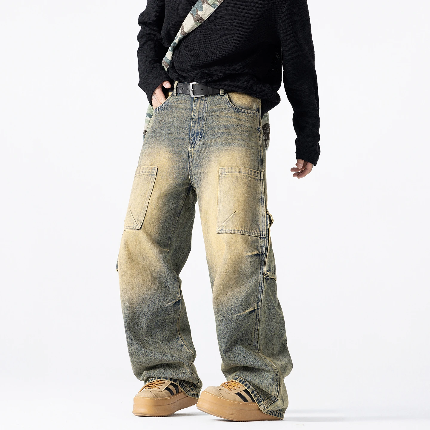 Vintage Denim Pant Jeans Men Streetwear Fashion Loose Casual Hip Hop Plus Size Multi Pocket Cargo Baggy Jeans Pants Trousers