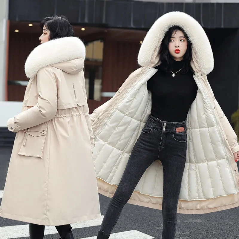 2023 New Women Winter Jacket Long Coat Casual Parkas Removable Fur Lining Hooded Parka Cotton Thicken Warm Jacket Snow Wear