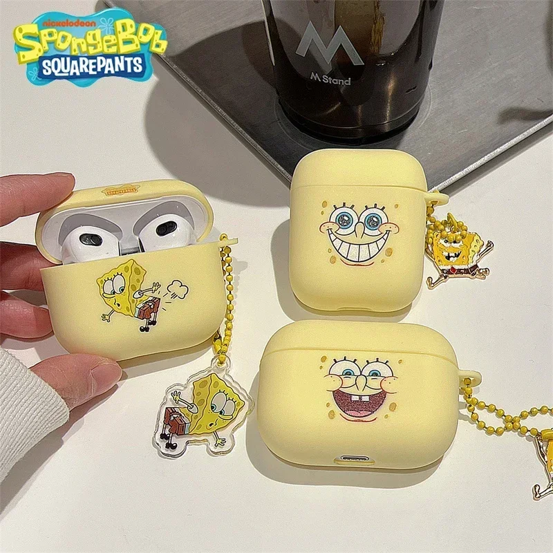 SpongeBob Fundas for AirPods 1 2 Case AirPods 3 Pro2 Pendant Keyring Headphone Case for Airpods 3 Pro Silicone Earphone Cover