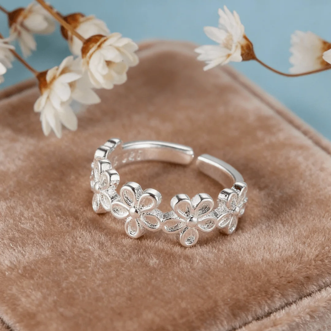 Original designer Jewelry 925 Sterling Silver Beautiful flower Rings for Women adjustable Fashion Wedding Valentine's Day gifts