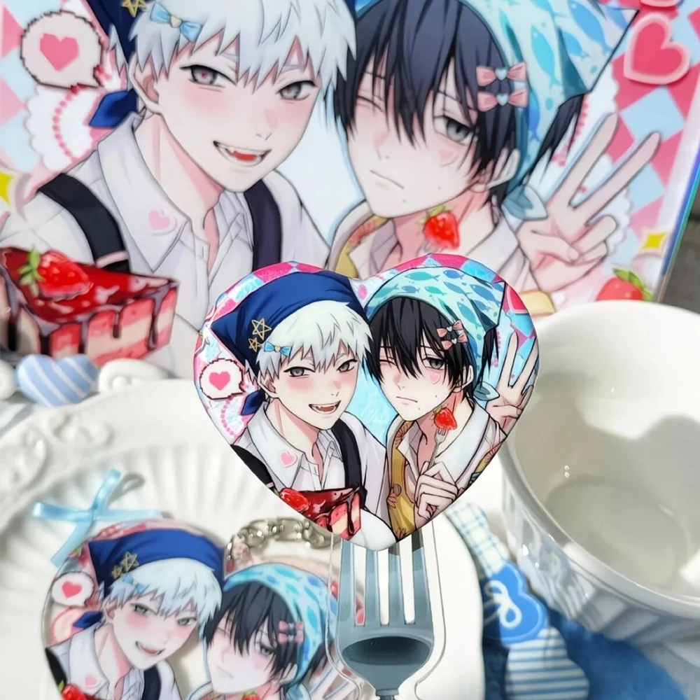 Anime o verão hikaru morreu tsujinaka yoshinori cosplay emblemas em forma de coração traje broches de folha de flandres cosplay prop presente de natal