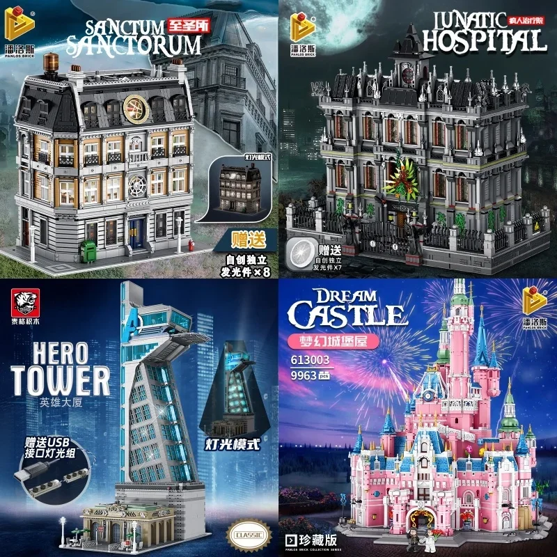 

Panlos 613001-613003 Hero Tower Large Street Scene Four Layer Stacked Holy Place Puzzle Assembly Small Particle Building Blocks