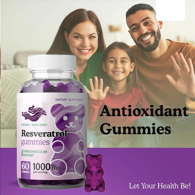 Resveratrol Blueberry Flavored Soft Candy - Used As An Immune System And Antioxidant Supplement Resveratrol 1000mg 60 Capsules