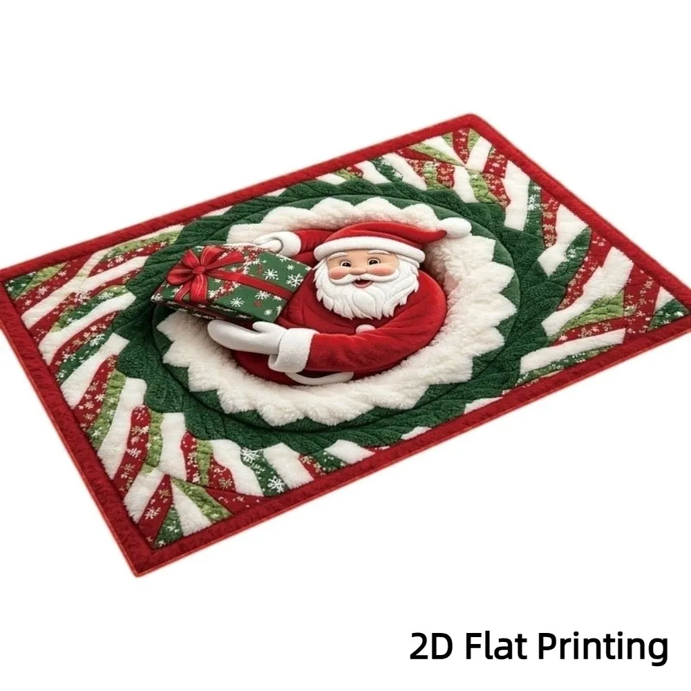 2D Flat Printed Christmas Rug Non-Slip Quick Dry Santa Claus Carpet Soft Cartoon 3D Illusion Floor Mat Floor Protection