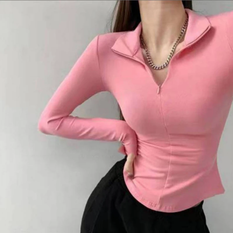 Women Sportwear T-shirts Skinny High Elastic Ins Clothing Fitness Korean Spring Classical Zipper Long Sleeve Workout Basic Soft