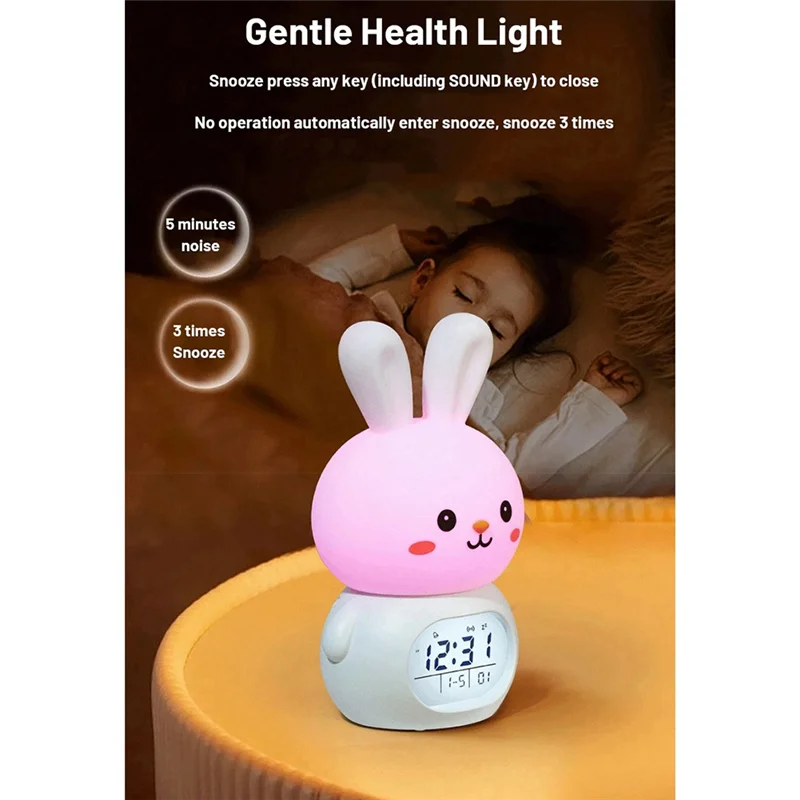 

SEWS-Cute Bedroom Clock With Night Light, Multiple Colors, And Music Function For Sleep Atmosphere