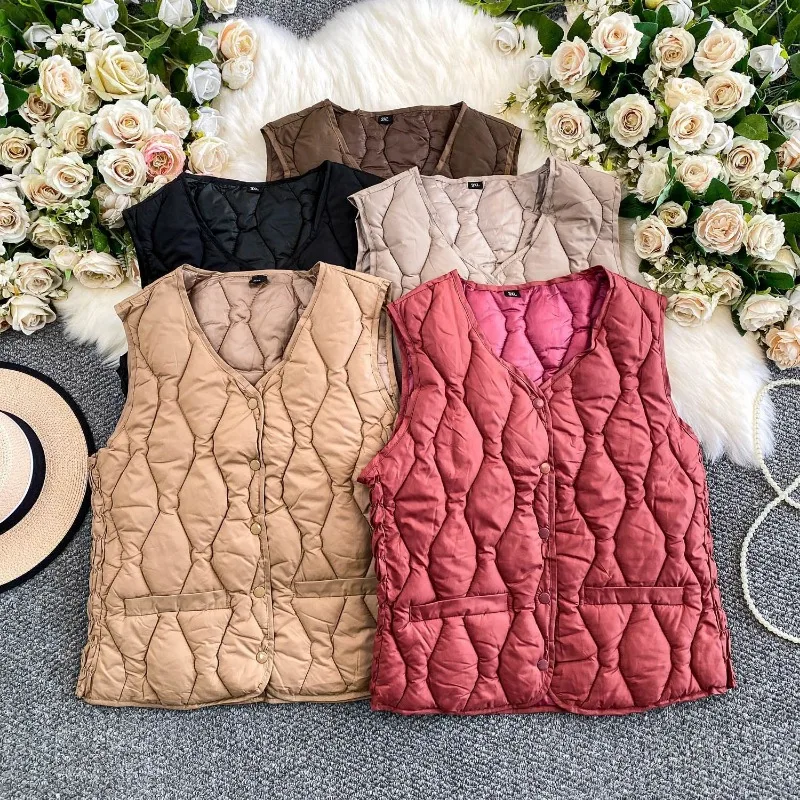 Autumn Winter Quilted Slim Lightweight Down Cotton Vest Warm Women Waistcoat Sleeveless Jacket Short Coat Vests Cold Snowwear