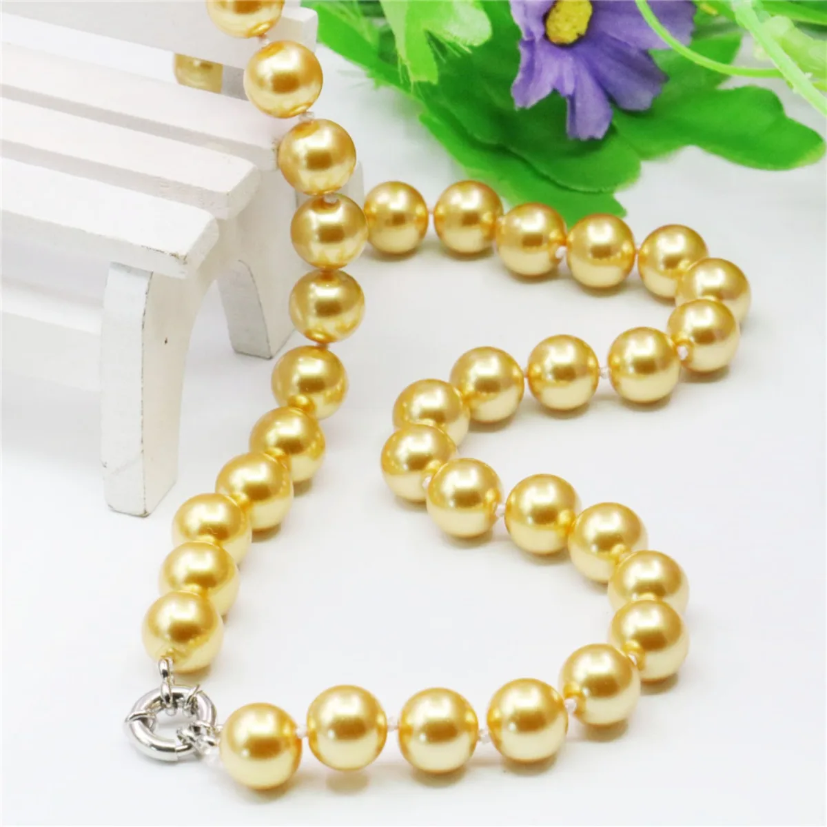 8 10 12mm Round Gold Color Shell Pearl Necklace Steering Wheel Clasp Fashion DIY Jewelry Making Design Women Gifts Accessories