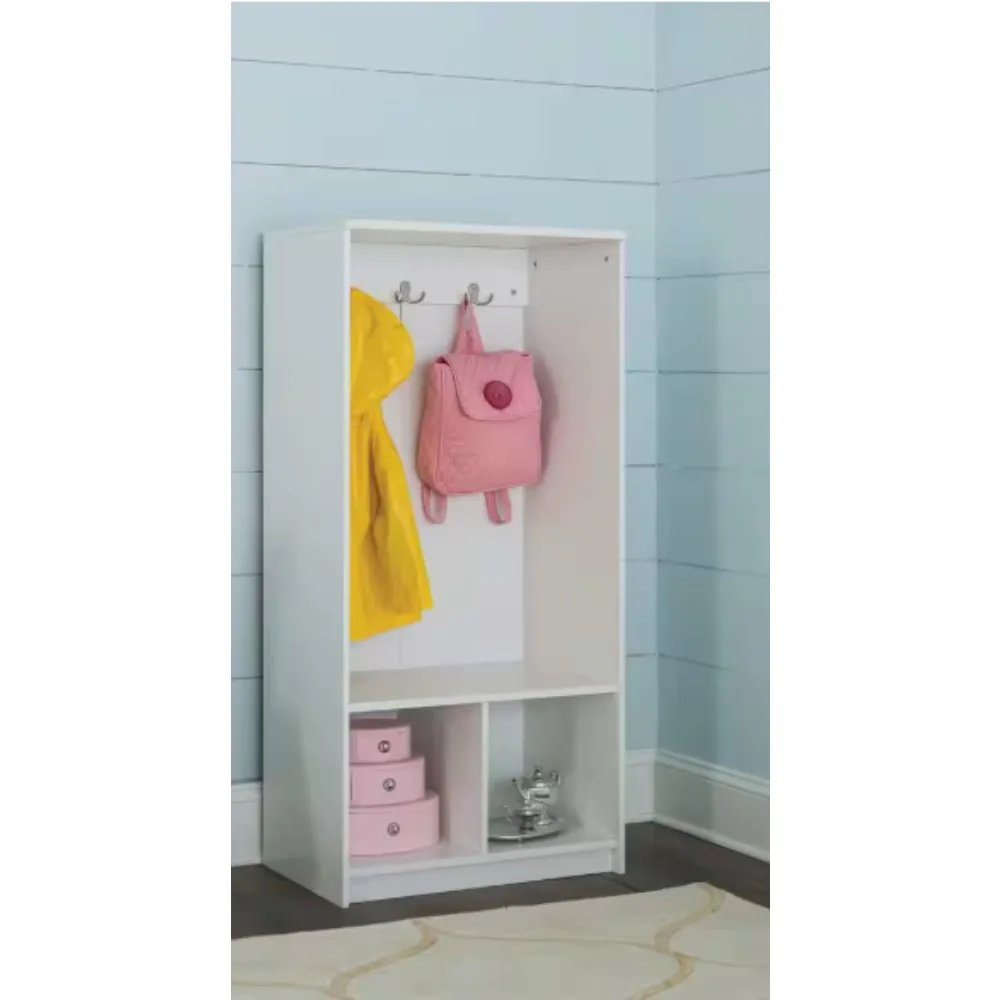 

Kid 24 in. x 50 in. H White 2-Cube 3-Hook Storage Organizer，Three hooks for storage of backpacks and jackets，Full back panel