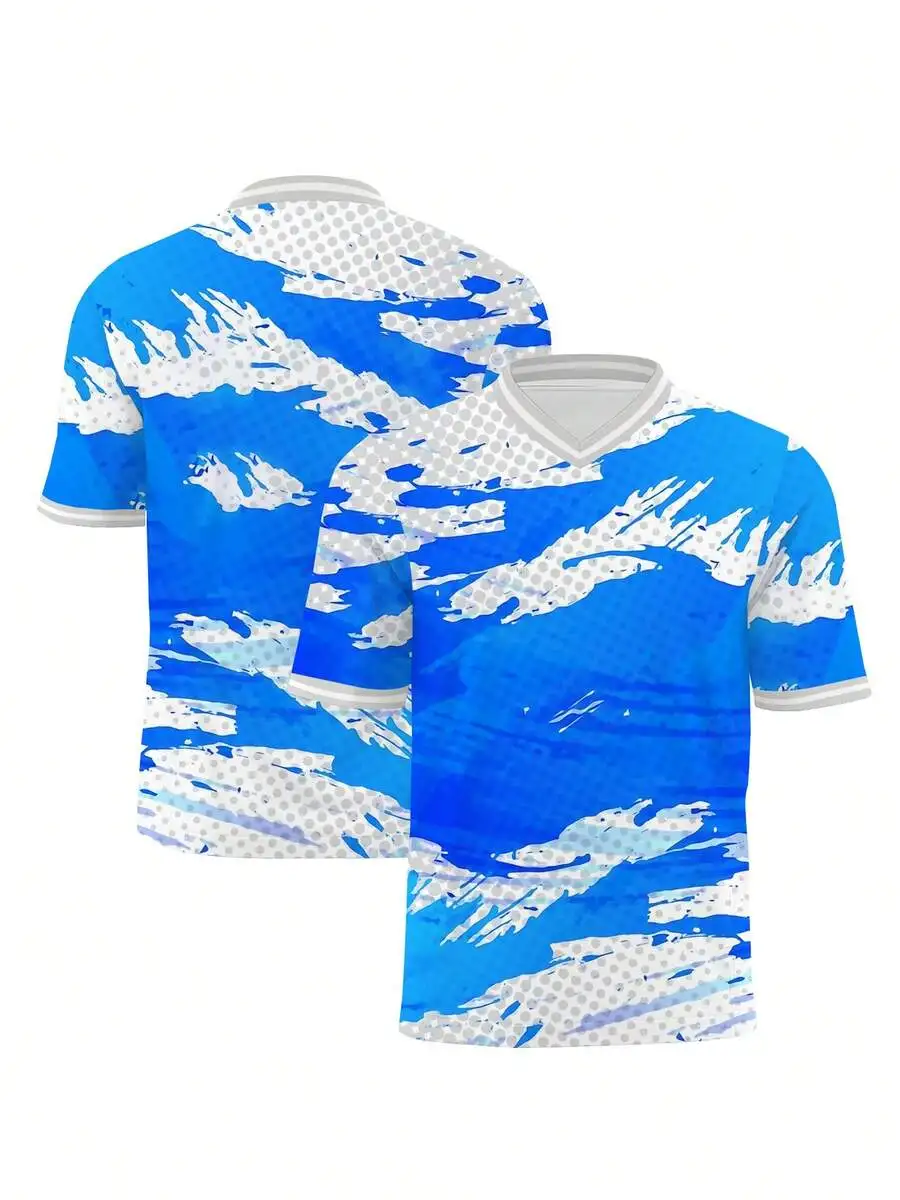 [PrintedDesign-Not Textured] Men's Football T-Shirt, Stretch Sports T-Shirt, Jersey, Team Uniform, Short-Sleeve V-Neck T-Shirt,