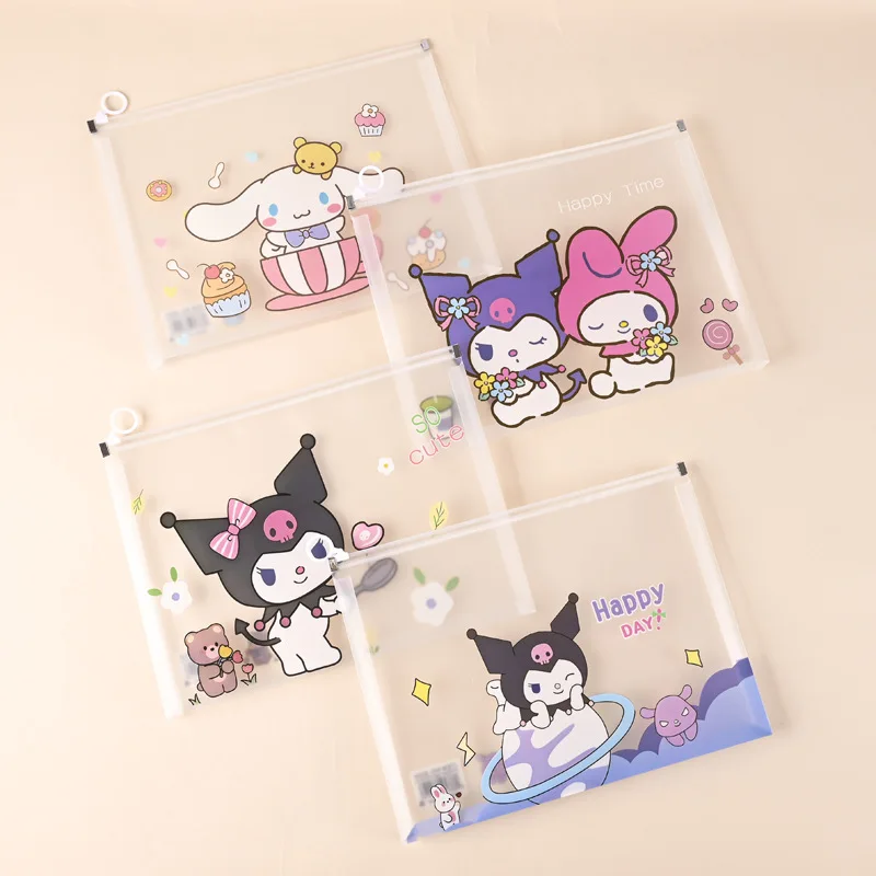 12pcs/lot Sanrio Kuromi Cinnamoroll File Holder Cute A4 Ring Document Bag Pencil Case Stationery Pouch Office School Supply