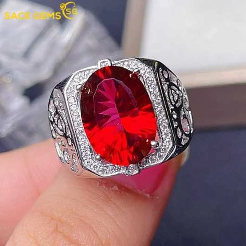 

SACE GEMS Resizable 10*14MM Red Topaz Luxury Ring for Man 925 Sterling Silver Wedding Engagement Fine Jewelry Gift Wholesale