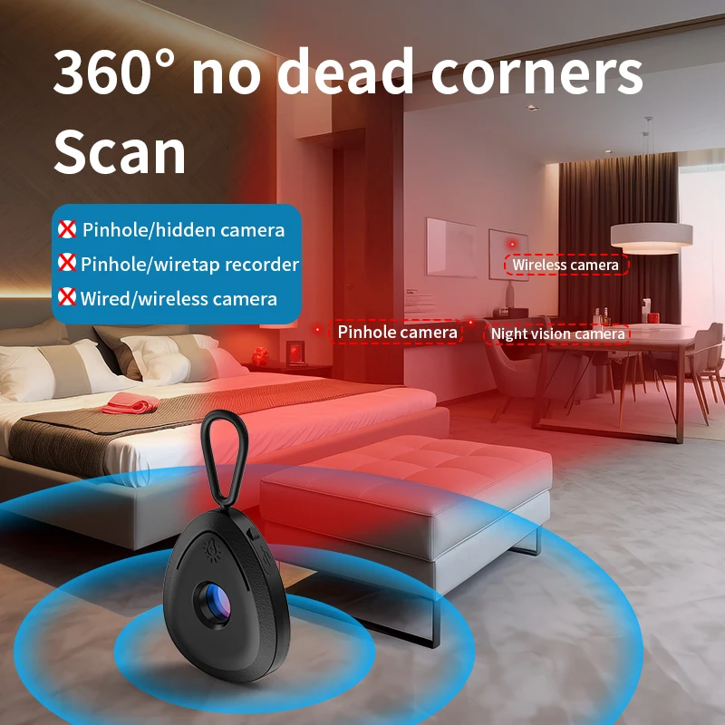 เครื่องตรวจจับกล้องสำหรับกล้องซ่อนป้องกันการแอบมองแบบพกพาเลนส์แบบรูเข็มแบบซ่อนเพื่อตรวจหากล้องวงจรปิดที่ป้องกันอุปกรณ์