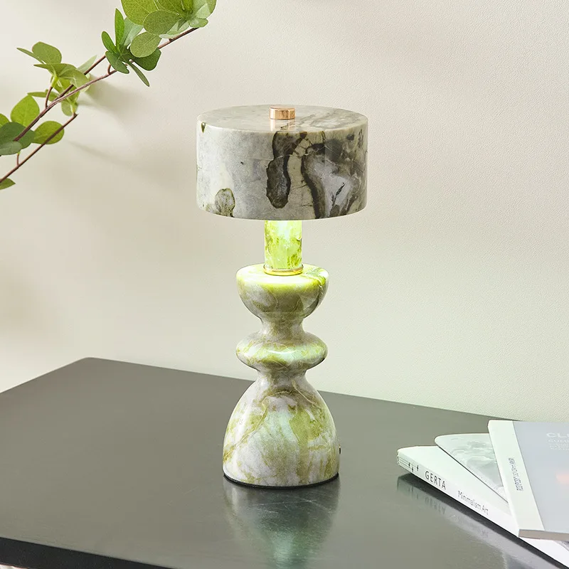 Marble Jade Modern Nordic Simple Battery Powered E26 Bedroom Night Light Emitting Diode Desk Lamp