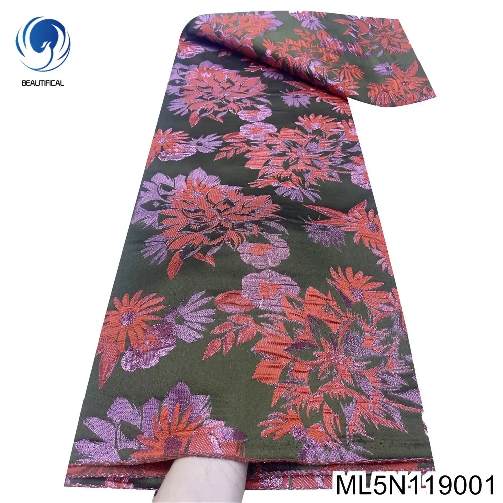 

2024 Brocade African Jacquard Lace Fabric Elegant and Delicate Plant and Flower Design ，For Party Diy Dress, ML5N1190