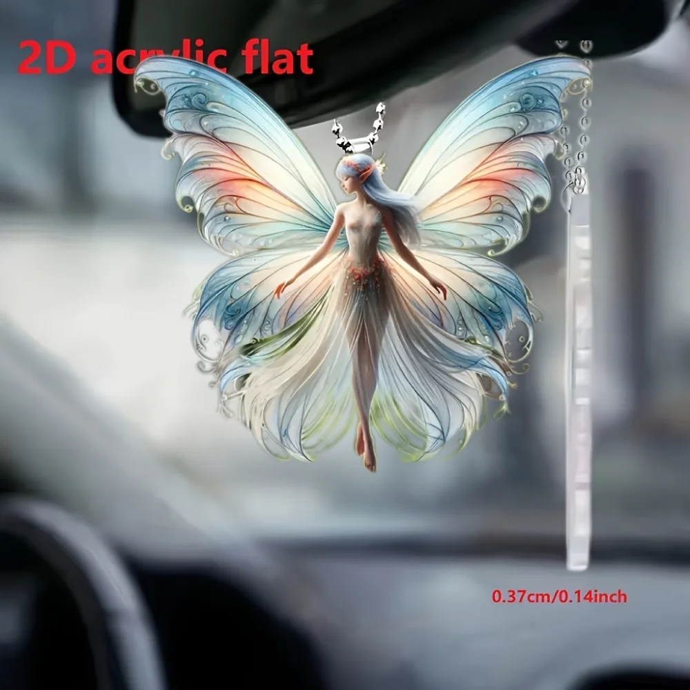 2D Butterfly Fairy Keychain Elf Pendant Acrylic Ornament Charms Hanging Christams Decoration for Car Bags Festive Party Gift