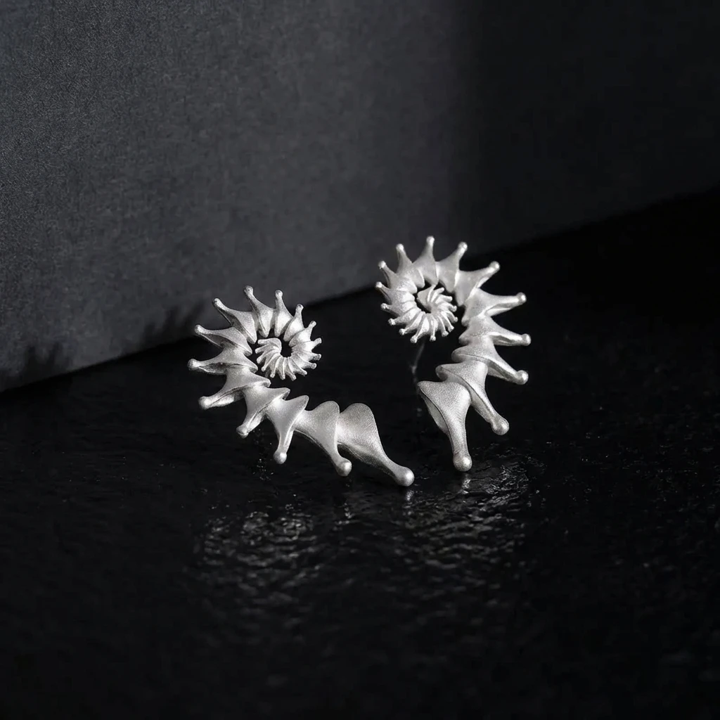 Gothic Punk 3D Stereo Spiral Conch Shell Stud Earrings for Women Boho Silver Color Marine Animal Earring Beach Vacation Jewelry