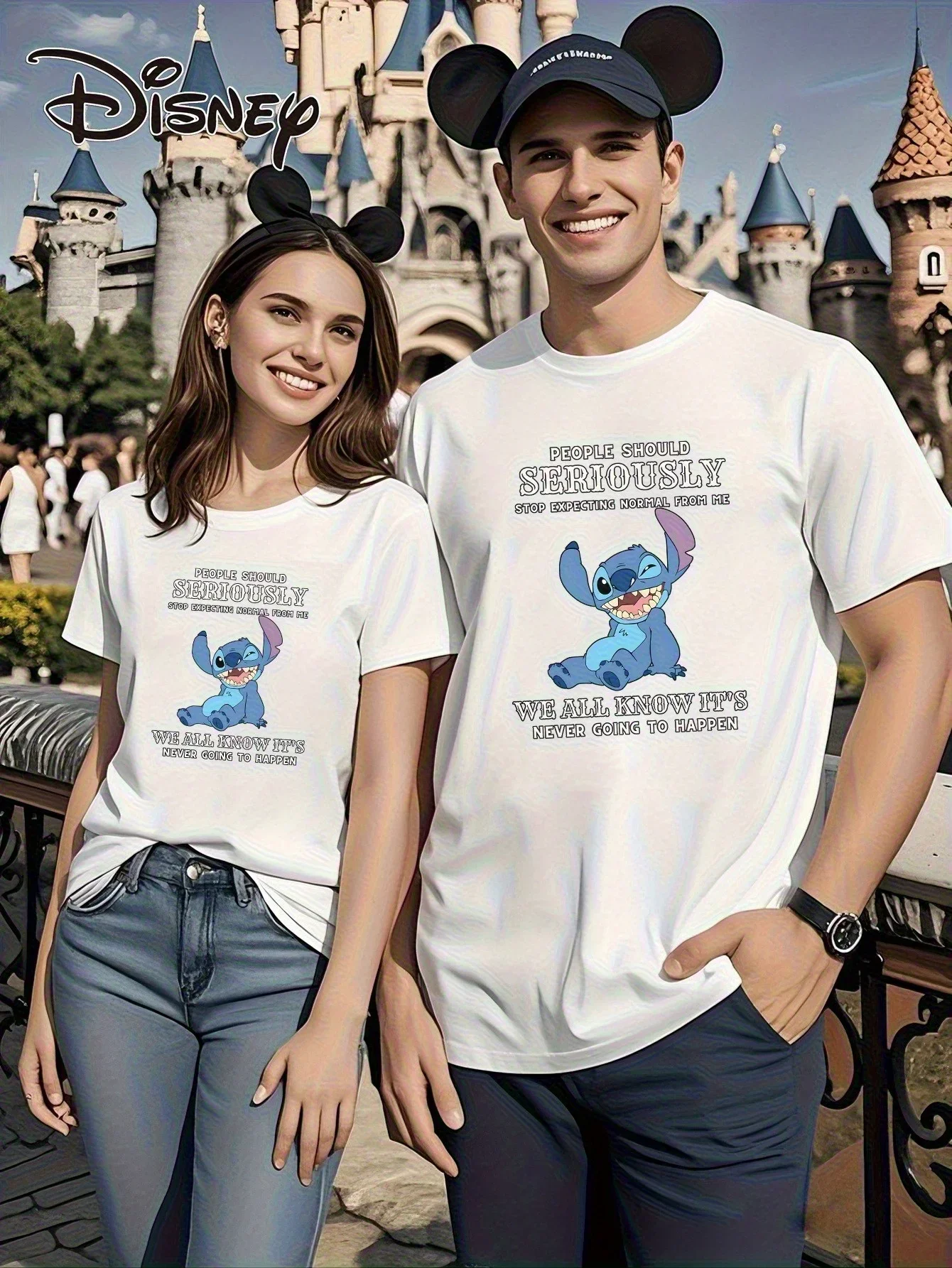 ديزني 2025 جديد حار زوجين العصرية موضة الترفيه القطن الخالص تي شيرت ريترو شارع كلية نمط التنقل Y2k Harajuku للجنسين