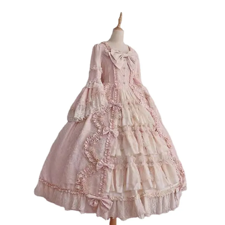 Vestido de princesa Kaili-Lolita, lindo vestido plissado, elegante traje de Cosplay Anime, manga comprida, vintage, doce, plus size