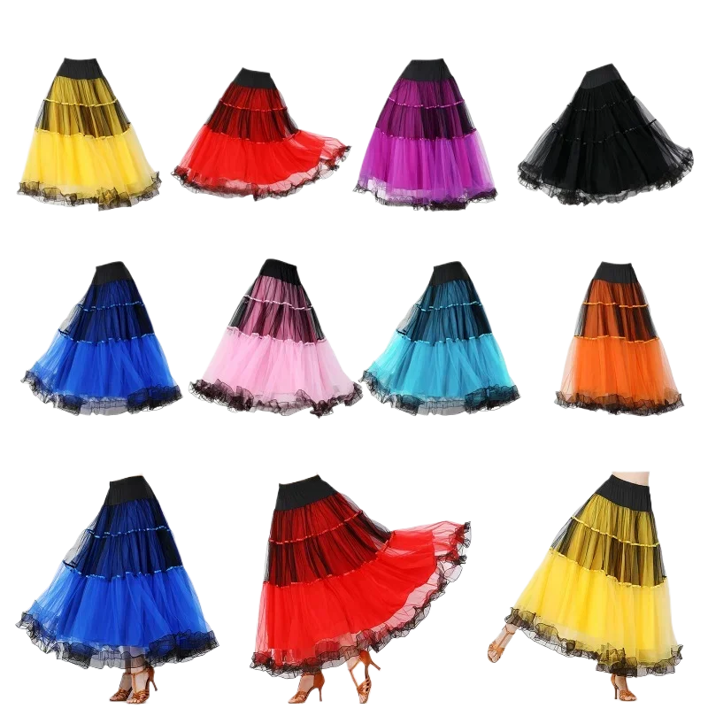 Vrouwen Ballroom Dansvoorstelling Kostuum Wals Flamenco Grote Schommel Rok Elastische Tailleband Volwassen Buikdans Jurk Dragen
