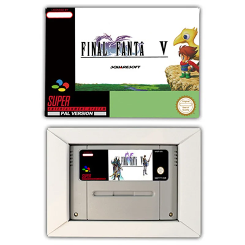 خرطوشة لعبة Fantasy V 5 مع صندوق البيع بالتجزئة ، 16 بت ، بطاقة ألعاب RPG لـ Snes ، وحدة تحكم ألعاب الفيديو ، EUR ، الولايات المتحدة الأمريكية