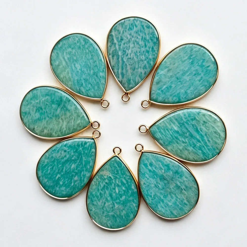 8pcs Natural Amazonite Stone Gold Color Side Water Drop Pendants DIY Necklaces Jewelry Making Wholesale Free Shipping