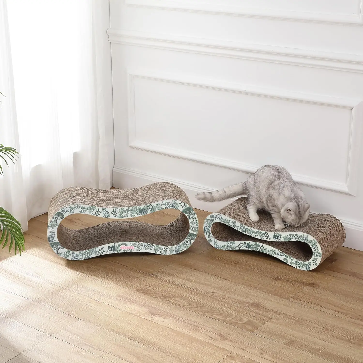 

CSR1014F Suvi 26" Modern Cardboard Infinity 2-in-1 Lounge Bed Cat Scratcher with Catnip, Garden Cats