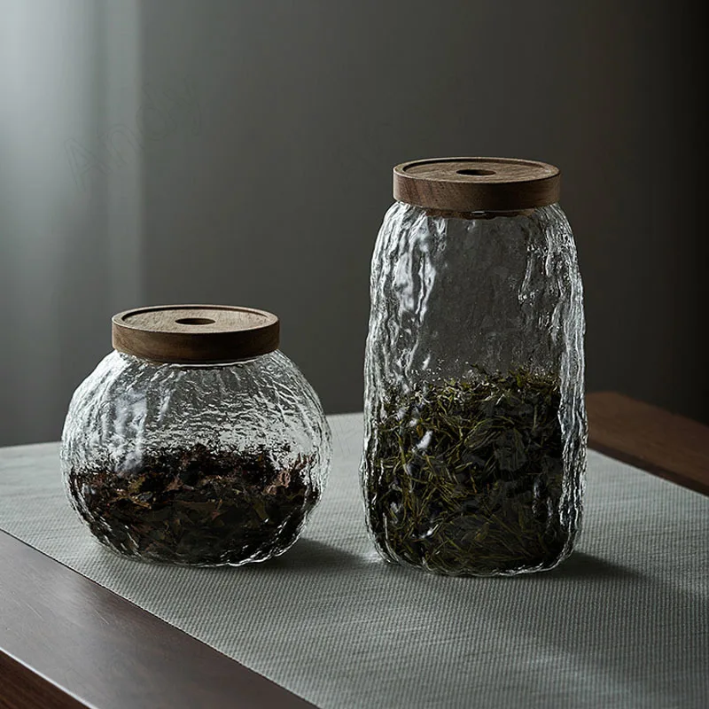 Transparent Glass Storage Jar with Lid Stone Texture Decor Kitchen Grain Dispenser Living Room Desktop Candy Jar Home Decoration