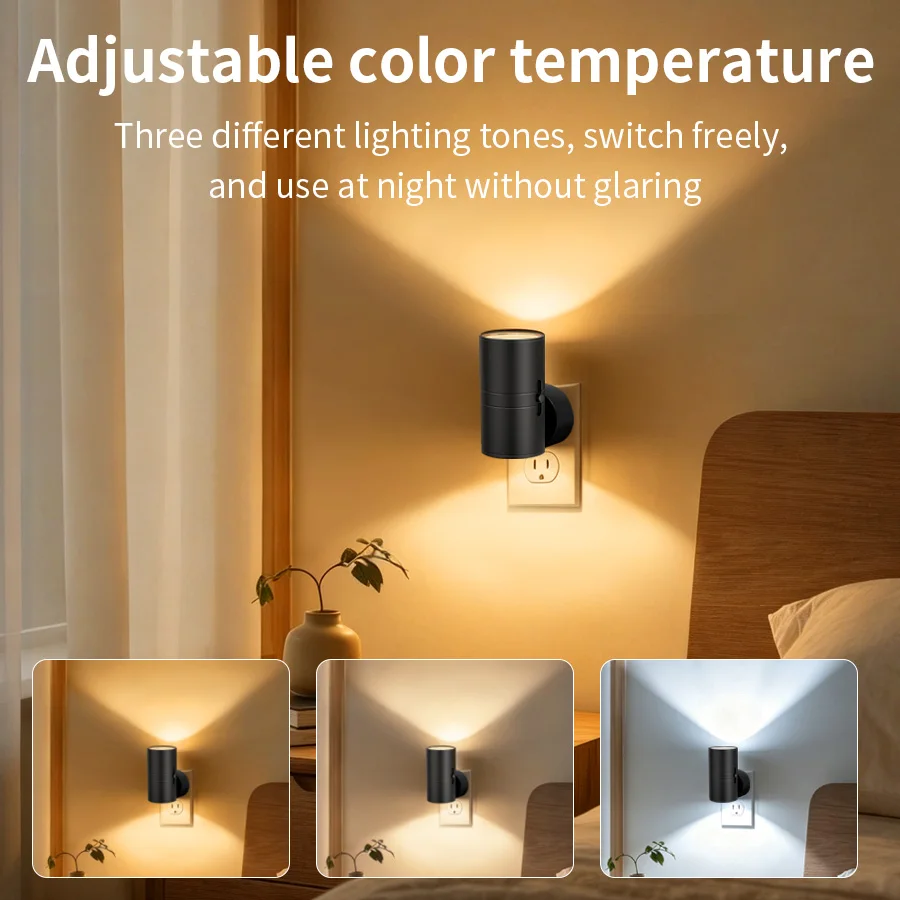 LED Plug-In Night Light Wall Sconce with Dusk-to-Dawn Sensor Up Down Lighting for Bedroom Hallway Corridor Indoor Decor