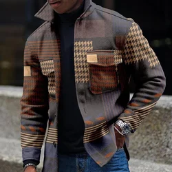 Men's Jacket winter Men's Clothing Geometric Pattern Fashion Casual Jacket Oversized Shirt Leisure Autumn Male New Plus Size