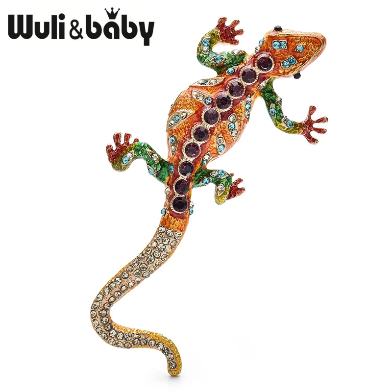 Broches de Gecko Esmaltados Grandes de Wuli&baby, 4 Colores, Estilo Vintage de Palacio, Broches de Animales Lagarto, Joyería de Moda, Regalos