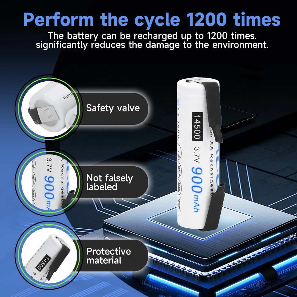 PLAO 14500 battery 3.7V AA 900 mAh Lithium ion Rechargeable battery, with welding For Led Flashlight Headlamps Remote Control