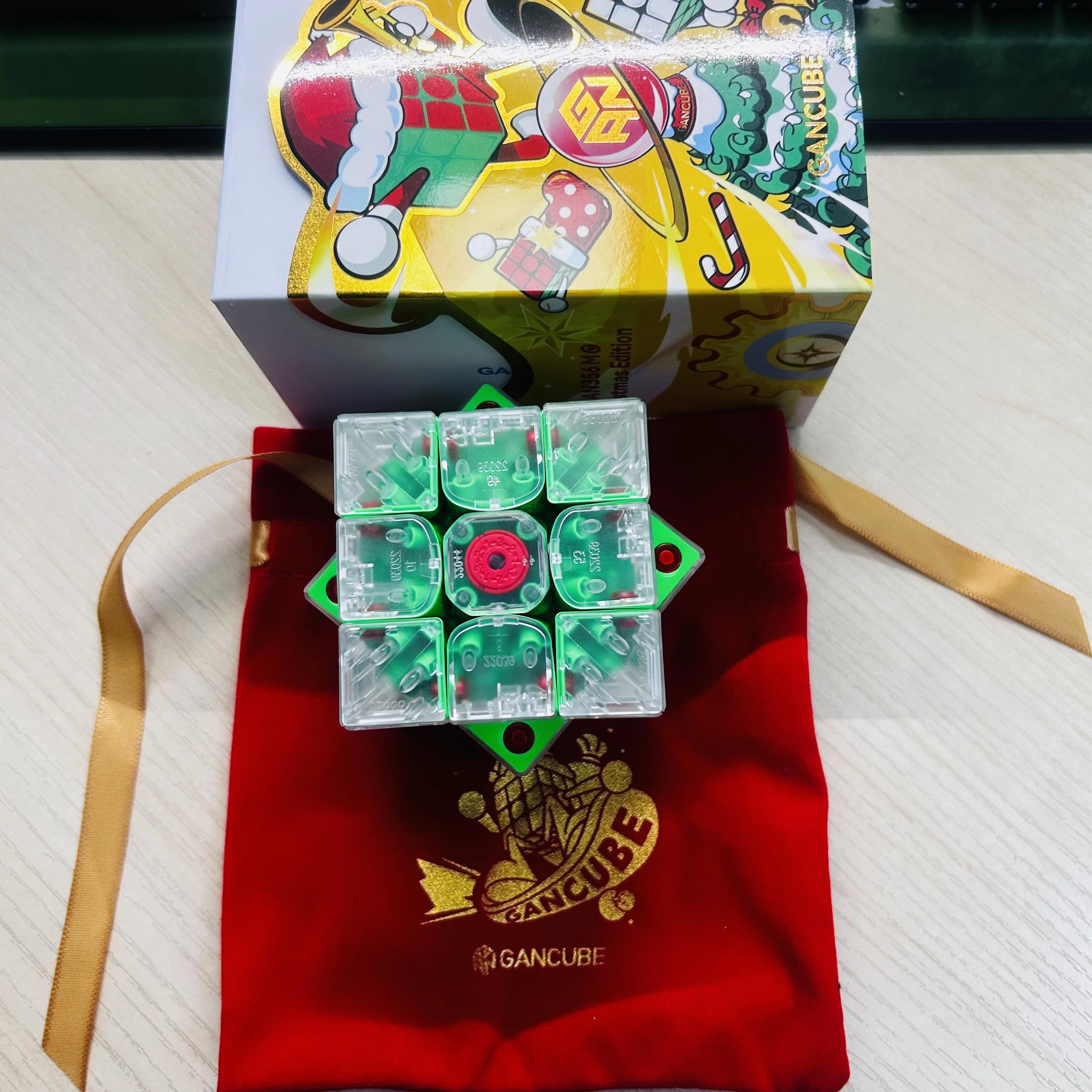 لتقوم بها بنفسك غان 356ME 2025 عيد الميلاد طبعة غان مكعب 3x3 المغناطيسي ماجيك سرعة مكعب ستيكيرليس المهنية الاطفال اللعب للهدايا