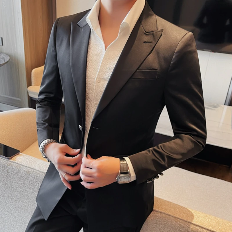 High Quality Solid Color Blazers Men Fashion Slim Fit Casual Business Suit Jacket Banquet Party Social Wedding Dress Coat M-4XL