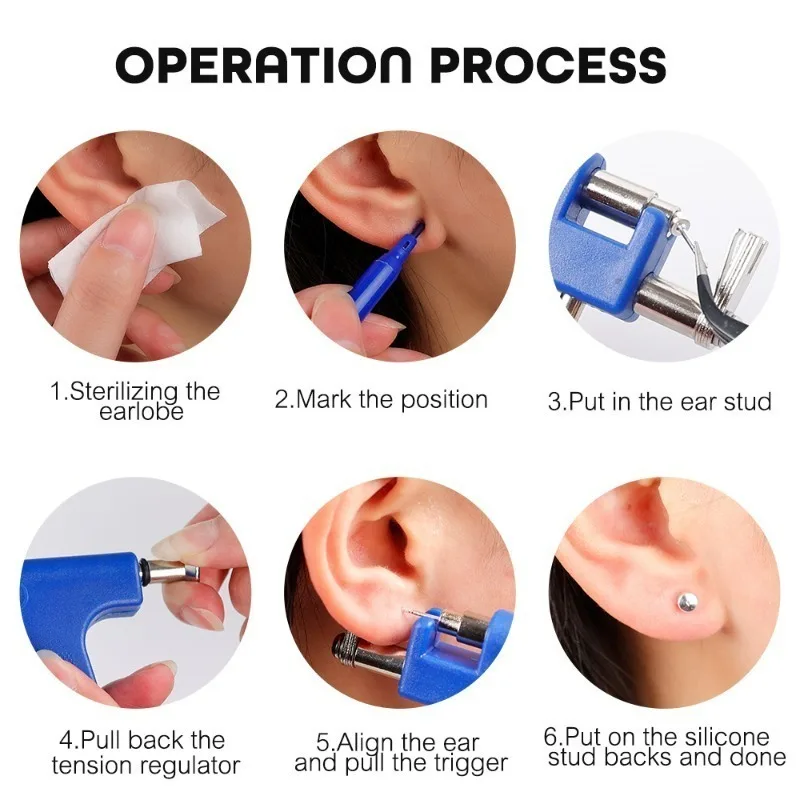 Sterile Ear Piercing Tool Set 98pcs Earplugs Earrings Earlobe Piercer Gun Nose Punching Machine Lips Tongue Perforation Artifact