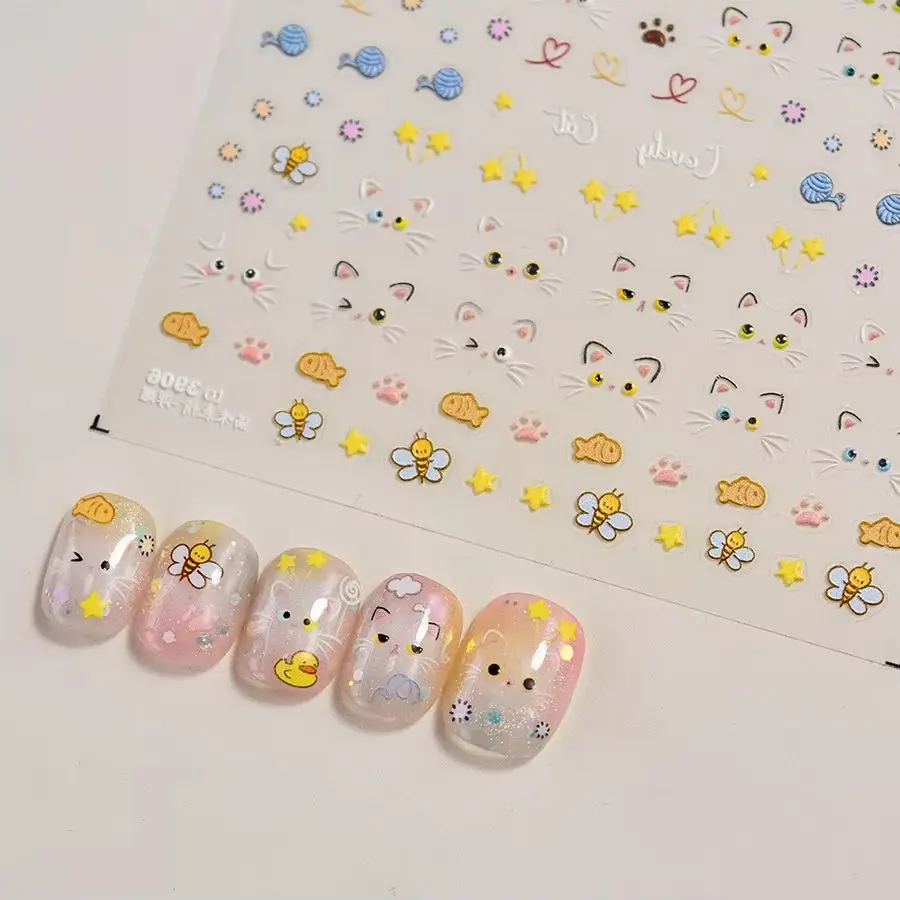 New 1PCS Clean Girl Aesthetic Nail Stickers Multicolor Cat Paw Star Nail Art Accessories for Chic Timeless Daily Style Stickers