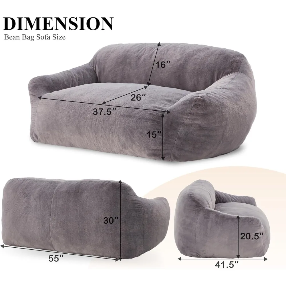 Oversized Bean Bag Sofa Chair for Adults,Bean Bag Couch Floor Sofa with Soft Faux Fur Cover & Wide Armrests Big BeanBag Lazy